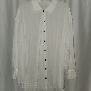 SHEIN White Long Sleeve Top with Black Buttons Size M #sheer #feminine #beach